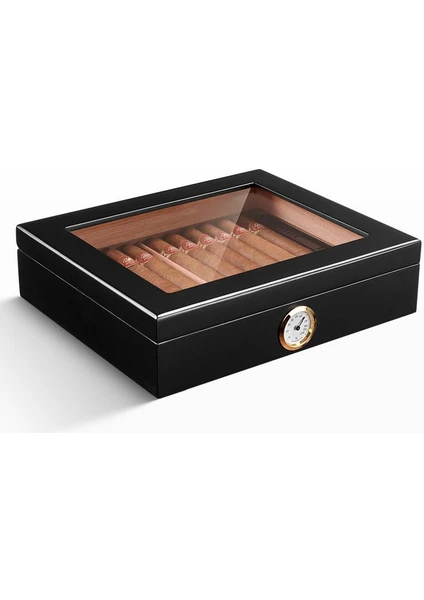 Siyah Camlı Kısa Humidor Puro Kutusu RC06SY