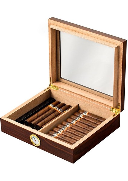 Kahverengi Camlı Humidor Puro Kutusu RC06KHV