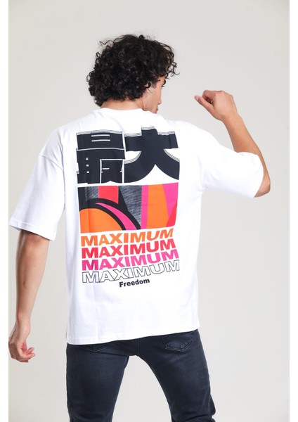 Beyaz Baskılı Oversize T-Shirt