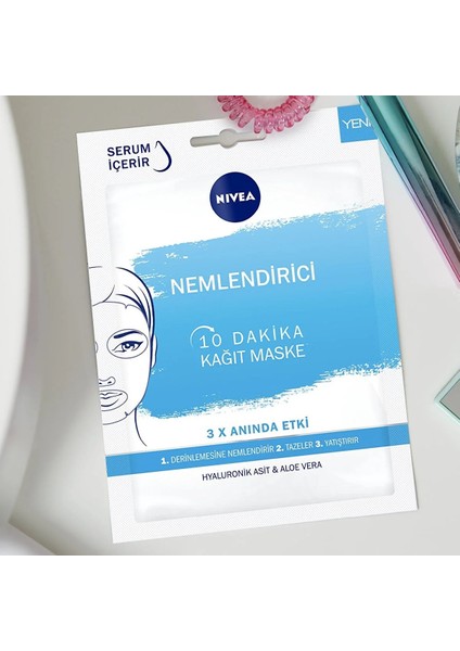 NIVEA Nemlendirici 10 Dakika Yüz Kağıt Maske 1adet;Hyaluronik Asit & Aloe Vera ile Derinlemesine Nemlendirme