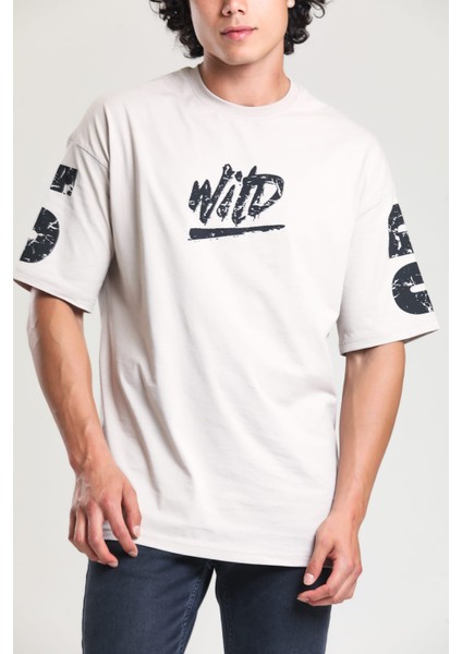 Krem Rengi Baskılı Oversize T-Shirt indirimleri