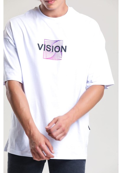 Beyaz Baskılı Oversize T-Shirt modelleri