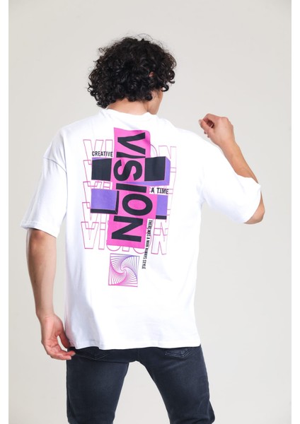 Beyaz Baskılı Oversize T-Shirt indirimleri