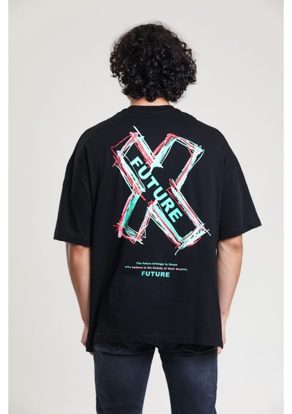 Siyah Baskılı Oversize T-Shirt