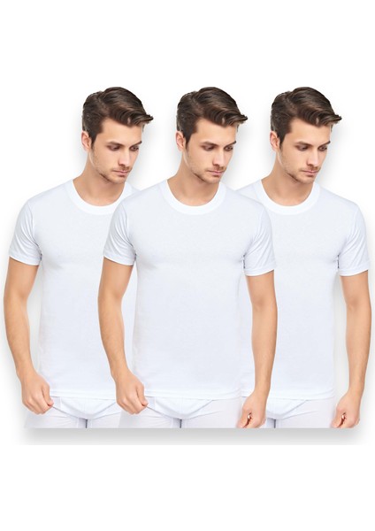 Erkek 3'lü Slim Fit Sıfır Yaka Fanila T-Shirt