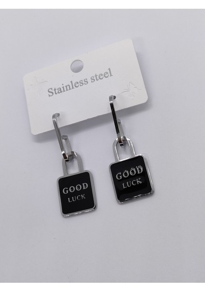 Gümüş Renk Good Luck Çelik Küpe