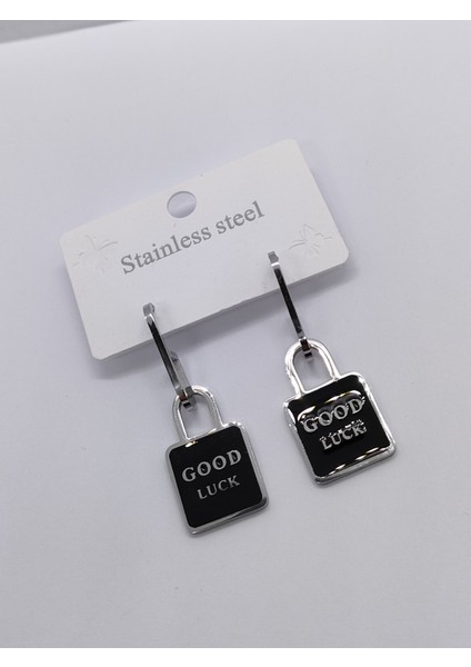 Gümüş Renk Good Luck Çelik Küpe modelleri