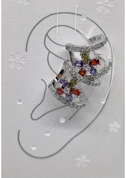 Gümüş Renkli Taşlı 2li Kıkırdak Küpe 102