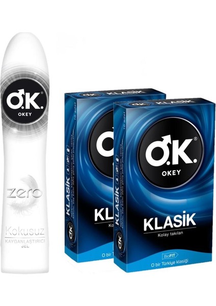 Zero Kayganlaştırıcı Jel 100ML ve Okey Klasik Prezervatif 10LU - 3lü Set