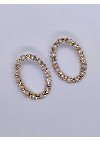 Gold Renk İncili Oval Küpe fiyatları