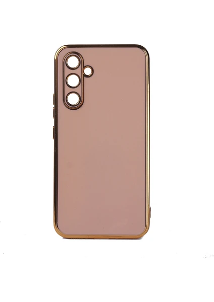 Case 4U Samsung Galaxy A34 Uyumlu Kılıf Kamera Korumalı Parlak Gold Kenarlı Yumuşak Silikon Kapak Bark Rose Gold