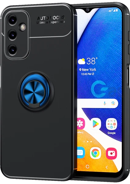 Case 4U Samsung Galaxy A14 Uyumlu Kılıf Kamera Korumalı Autofocus Shockprof Ravel Yüzüklü Standlı Slikon Kapak Siyah - Mavi