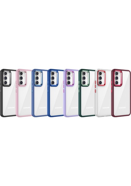 Case 4U Samsung Galaxy A14 Uyumlu Kılıf Kamera Çıkıntılı Arkası Kristal Şeffaf Hassas Tuşlu Renkli Kenarlı Flora Kapak Kırmızı