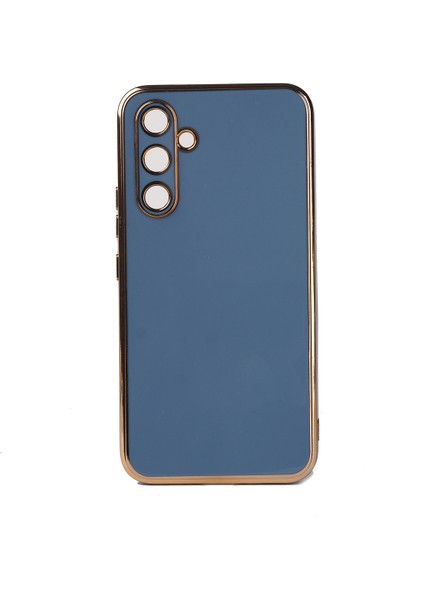 Case 4U Samsung Galaxy A14 Uyumlu Kılıf Kamera Korumalı Parlak Gold Kenarlı Yumuşak Silikon Kapak Bark Mavi