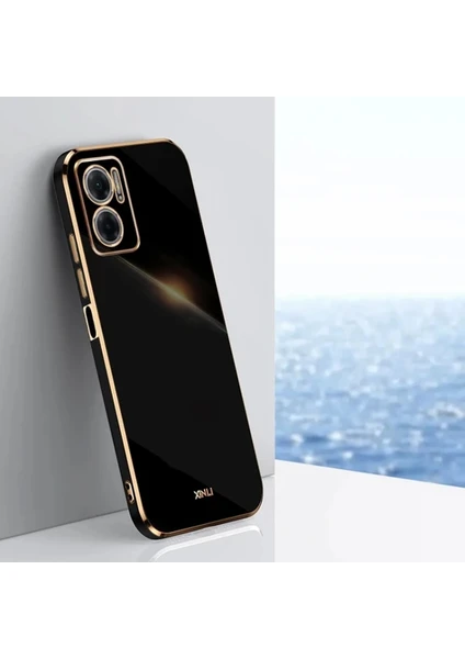 Case 4U Xiaomi Redmi Note 11E Kılıf Kamera Korumalı Parlak Gold Kenarlı Yumuşak Silikon Kapak Bark Siyah