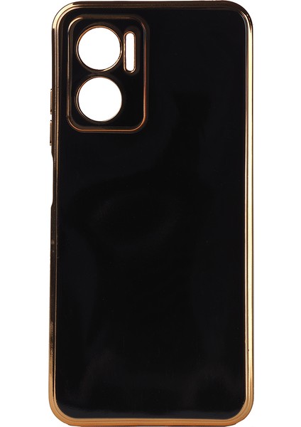 Xiaomi Redmi Note 11E Kılıf Kamera Korumalı Parlak Gold Kenarlı Yumuşak Silikon Kapak Bark Siyah