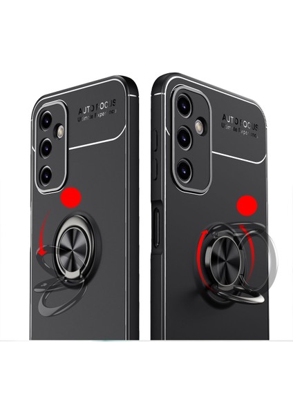 A34 Uyumlu Kılıf Kamera Korumalı Autofocus Shockprof Ravel Yüzüklü Standlı Slikon Kapak Siyah - Mavi fırsatları