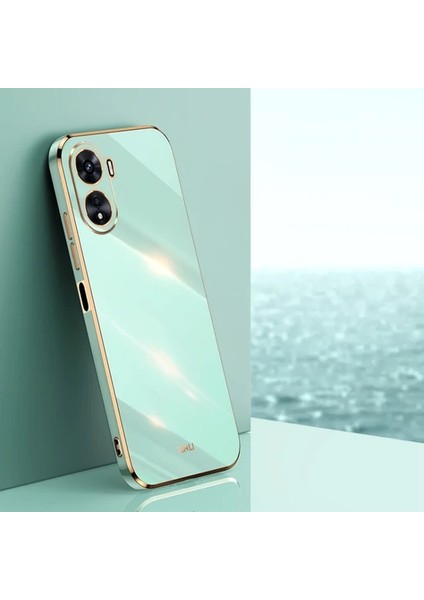 Huawei Nova 10 SE Kılıf Kamera Korumalı Parlak Gold Kenarlı Yumuşak Silikon Kapak Bark Açık Yeşil