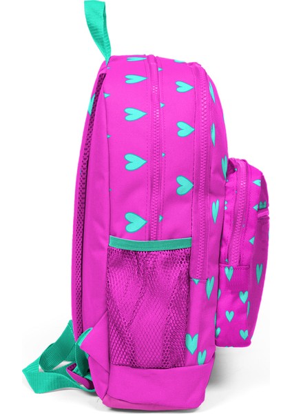 Coral High Kids Neon Pembe Su Yeşili Kalp Desenli Dört Bölmeli USB Şarjlı Kulaklık Çıkışlı Okul Sırt Çantası 23277 fiyatları