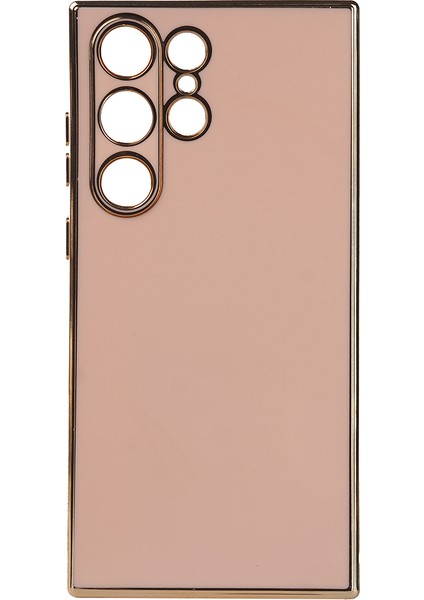 Samsung Galaxy S23 Ultra Uyumlu Kılıf Kamera Korumalı Parlak Gold Kenarlı Yumuşak Silikon Kapak Bark Rose Gold