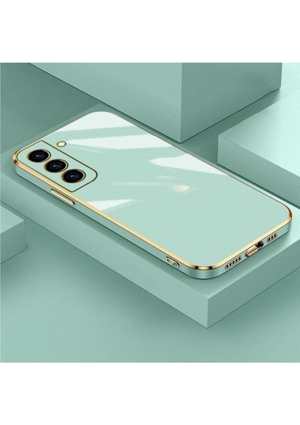 Samsung Galaxy S23 Uyumlu Kılıf Kamera Korumalı Parlak Gold Kenarlı Yumuşak Silikon Kapak Bark Açık Yeşil