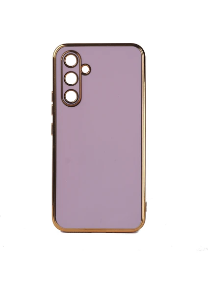 Case 4U Samsung Galaxy A34 Uyumlu Kılıf Kamera Korumalı Parlak Gold Kenarlı Yumuşak Silikon Kapak Bark Lila