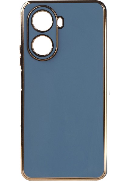 Vivo Y16 Kılıf Kamera Korumalı Parlak Gold Kenarlı Yumuşak Silikon Kapak Bark Mavi