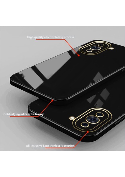 Vivo Y16 Kılıf Kamera Korumalı Parlak Gold Kenarlı Yumuşak Silikon Kapak Bark Mavi