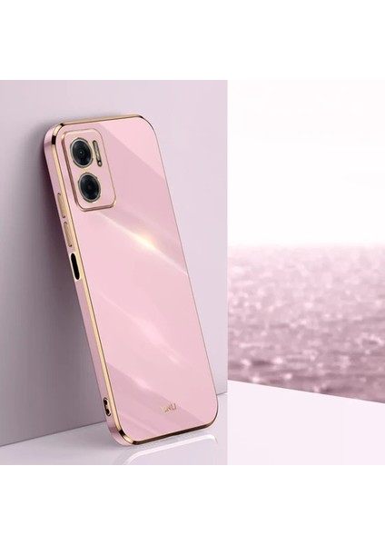 Xiaomi Redmi Note 11E Kılıf Kamera Korumalı Parlak Gold Kenarlı Yumuşak Silikon Kapak Bark Lila