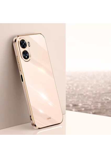 Case 4U Vivo Y16 Kılıf Kamera Korumalı Parlak Gold Kenarlı Yumuşak Silikon Kapak Bark Rose Gold