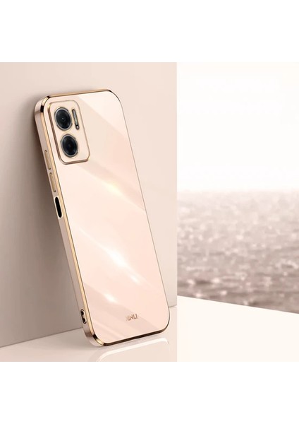 Xiaomi Redmi Note 11E Kılıf Kamera Korumalı Parlak Gold Kenarlı Yumuşak Silikon Kapak Bark Rose Gold