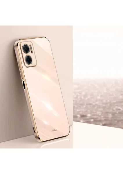 Case 4U Xiaomi Redmi Note 11E Kılıf Kamera Korumalı Parlak Gold Kenarlı Yumuşak Silikon Kapak Bark Rose Gold