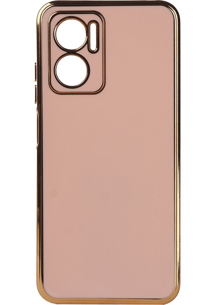 Xiaomi Redmi Note 11E Kılıf Kamera Korumalı Parlak Gold Kenarlı Yumuşak Silikon Kapak Bark Rose Gold