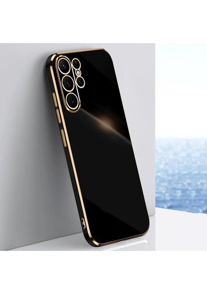 Samsung Galaxy S23 Ultra Uyumlu Kılıf Kamera Korumalı Parlak Gold Kenarlı Yumuşak Silikon Kapak Bark Siyah fiyatları