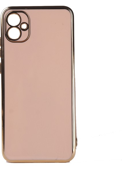 Samsung Galaxy A04E Uyumlu Kılıf Kamera Korumalı Parlak Gold Kenarlı Yumuşak Silikon Kapak Bark Rose Gold