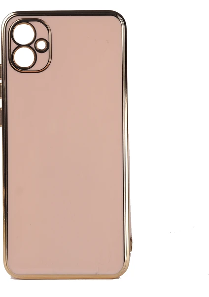 Case 4U Samsung Galaxy A04E Uyumlu Kılıf Kamera Korumalı Parlak Gold Kenarlı Yumuşak Silikon Kapak Bark Rose Gold