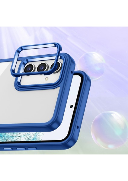 Case 4U Samsung Galaxy A04s Uyumlu Kılıf Kamera Çıkıntılı Arkası Kristal Şeffaf Hassas Tuşlu Renkli Kenarlı Flora Kapak Lila