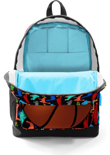 Coral High Kids Siyah Basketbol Desenli Dört Bölmeli USB Şarjlı Kulaklık Çıkışlı Okul Sırt Çantası 23281