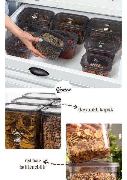 Beyaz Serigrafi Etiketli 6lı Peggy Dikdörtgen Saklama Kabı Seti 1150 ml Antrasit fırsatları