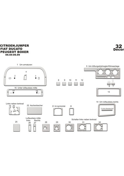 Meriç® Peugeot Boxer Ön Torpido Kaplama Maun 32 Parça 1994-2002