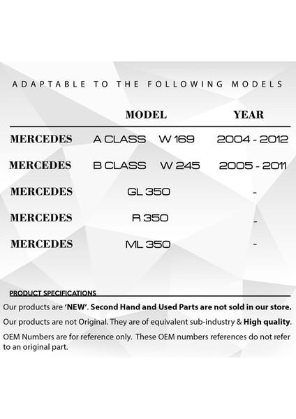 DNC Auto Part Mercedes A-B Class GL350 R350 ML350 Için Ön Sağ Kapı Cam Düğmesi