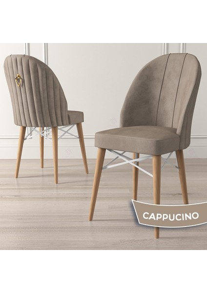 Concept Roz Serisi 80X132 Mdf Beyaz Mutfak Masası Takımı Beyaz Kafesli 6 Sandalye Gold Halkalı modelleri