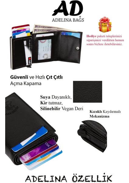 Erkek Siyah Deri Mekanizmalı Otomatik Kızaklı Kartlık Cüzdan (7CMX10CM)