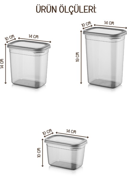 Beyaz Serigrafi Etiketli 9lu Peggy Dikdörtgen Saklama Kabı Seti 3X(1500-1150-800 Ml) Antrasit indirimleri