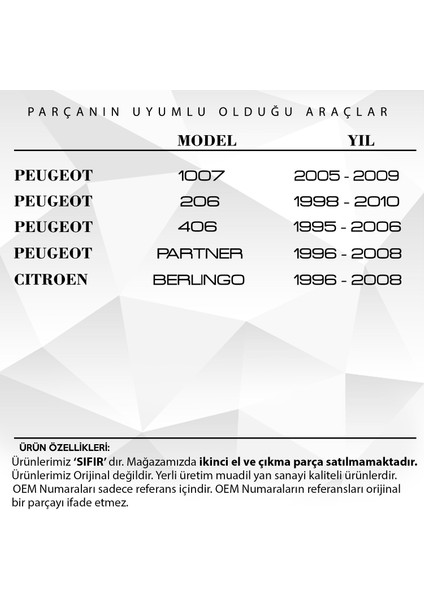 Peugeot 206,406, Partner-Citroen Berlingo Için Pedal Lastiği