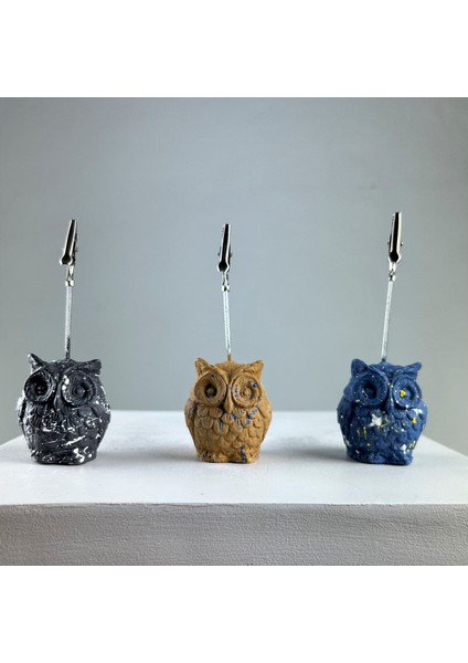 Gri Açık Kahve Gri Mavi Baykuş 3'lü Not Tutucu Set