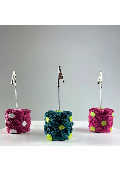 Fuşya Koyu Yeşil Papatya 3'lü Not Tutucu Set - 1