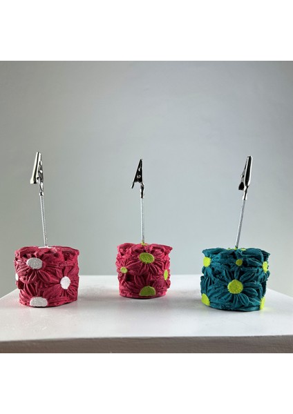 Fuşya Koyu Yeşil Papatya 3'lü Not Tutucu Set - 1 modelleri