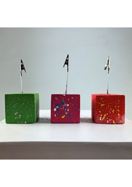 Fuşya Kırmızı Yeşil Colorful Splash Küp Not Tutucu 3'lü Set - 1