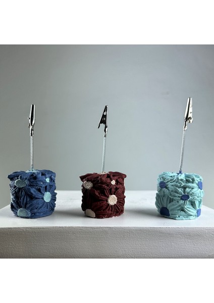 Bordo Açık Mavi Gri Mavi Papatya 3'lü Not Tutucu Set